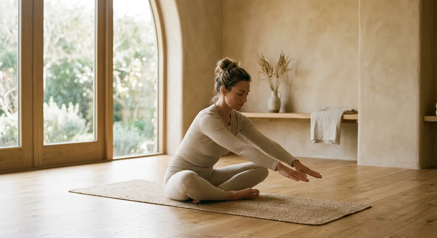 A client practising Pilates on a mat in soft natural light